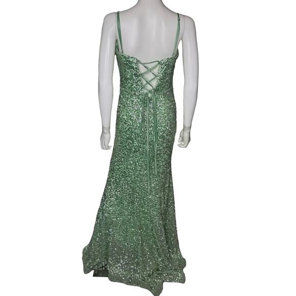 AQUA Formal Women’s Sequin Tie Back Floor Sweeping Gown Green Sz 10 - Picture 6 of 10
